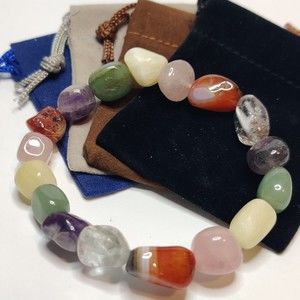 MIXED STONES STRETCHY NUGGET BRACELET NATURAL STONE w/ FREE FELT POUCH-NB26